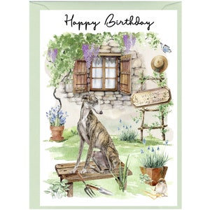 Carte « Joyeux anniversaire » Chien lévrier (6 x 4 po.) avec enveloppe - Vierge à l'intérieur pour votre propre message. Parfait pour tous les amoureux des chiens.