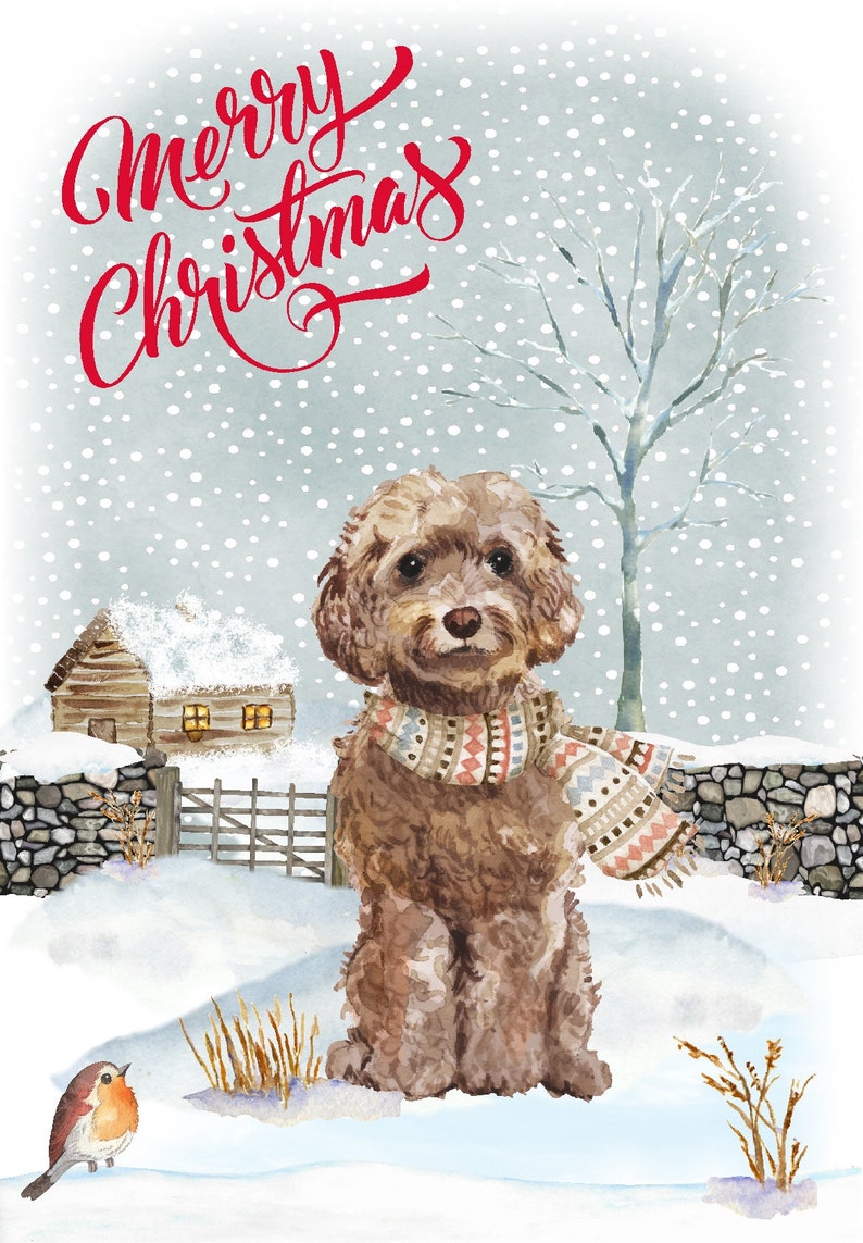 Cockapoo / Doodle Dog Christmas Card (6" X 4") Blank Inside - With ...