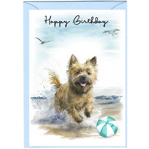 Carte « Joyeux anniversaire » chien cairn terrier (6 x 4 po.) avec enveloppe - vierge à l'intérieur pour votre propre message. Parfait pour tous les amoureux des chiens