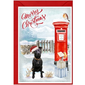 Patterdaleterriër hond kerstkaart (6" x 4") blanco binnenkant - met envelop.  Perfect item voor elke hondenliefhebber