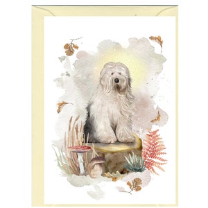 Gepersonaliseerde Old English Sheepdog-wenskaart (6" x 4") met envelop - ideaal voor elke gelegenheid. Kan desgewenst leeg worden gelaten