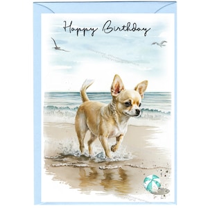 Karte „Happy Birthday“ für Chihuahua-Hund (15,2 x 10,2 cm) mit Umschlag. Leere Innenseite für Ihre eigene Nachricht. Perfekt für jeden Hundeliebhaber
