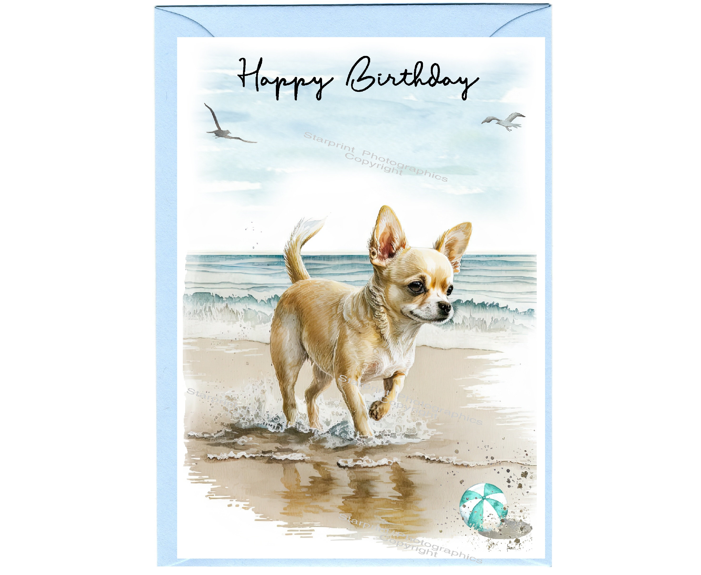 Chihuahua Dog "Happy Birthday" Card (6"x 4") with Envelope. Blank inside for your own message. Perfect for any dog lover