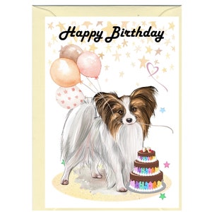Papillon Butterfly Dog "Happy Birthday" Card (6"x 4") with Envelope. Blank inside for your own message. Perfect for any dog lover