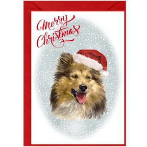 Tarjeta navideña con diseño de perro pastor de Shetland (15,24 x 10,16 cm), interior en blanco y sobre incluido. Artículo perfecto para cualquier amante de los perros