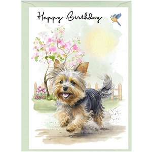 "Yorkshire Terrier / Yorkie Hund ""Happy Birthday"" - Karte (6 "x 4"") mit Umschlag." Leer innen für Ihre eigene Nachricht. Perfekt für jeden Hundefreund