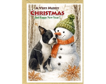 Boston Terrier Christmas Card (6" x 4") Blank inside - with Envelope.  Perfect item for any Dog Lover
