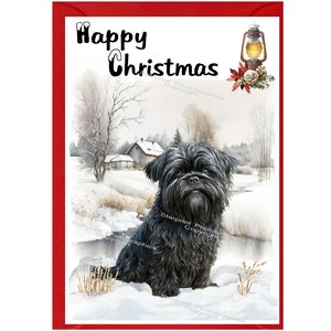 Tarjeta navideña con diseño de perro Affenpinscher (15,24 x 10,16 cm), interior en blanco y con sobre. Artículo perfecto para cualquier amante de los perros
