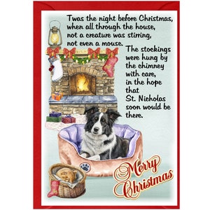 Kerstkaart border collie-hond (6 x 4 inch) met blanco binnenkant - met envelop.  Perfect item voor elke hondenliefhebber