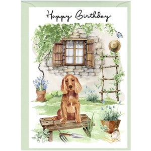 Biglietto "Happy Birthday" Cocker Spaniel Gold Dog (6" x 4") con busta - Interno vuoto per il tuo messaggio. Perfetto per ogni amante dei cani.