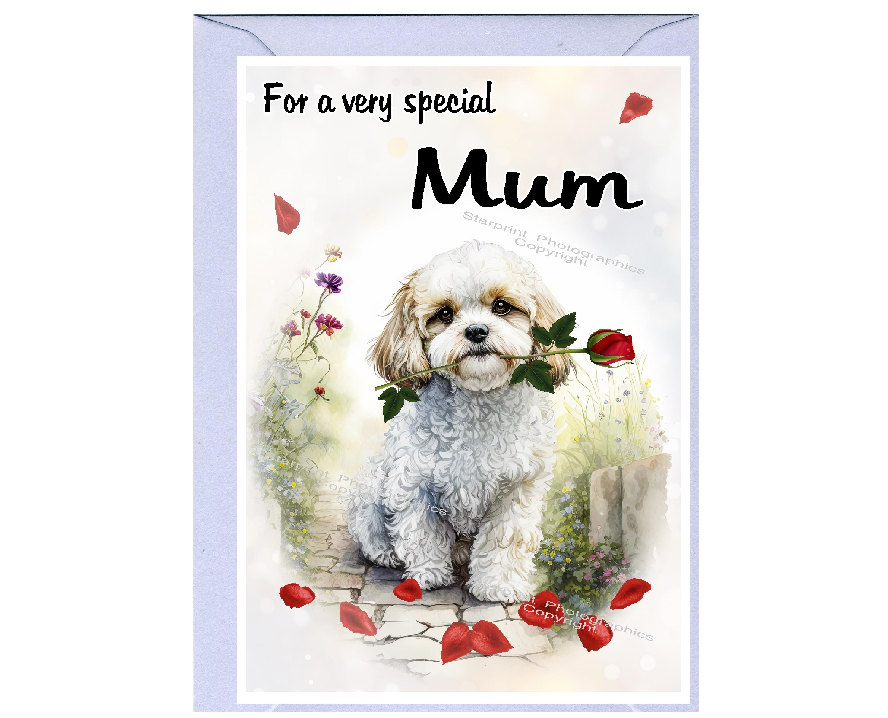 Cavachon / Doodle Dog Blank Card /Notelet for MUM (6" x 4") with Envelope - Ideal Mothers Day, Birthday Card, Etc.