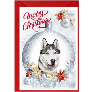 Tarjeta navideña con diseño de husky siberiano (15 x 10 cm). Interior en blanco y sobre incluido. Ideal para amantes de los perros.