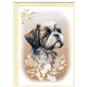 Gepersonaliseerde wenskaart voor shih-tzu-hond (6 x 4 inch) met envelop.  Kan desgewenst leeg worden gelaten