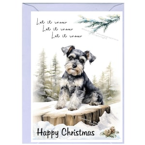 Tarjeta navideña de Schnauzer miniatura (15 x 10 cm). Interior en blanco y con sobre. Ideal para cualquier amante de los perros.