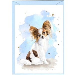 Personalised Papillon Butterfly Dog Greetings Card /Notelet (6" x 4") with Envelope.  Card can be left blank if preferred