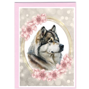 Gepersonaliseerde Alaskan Malamute-hondenwenskaart (6" x 4") met envelop - ideaal voor elke gelegenheid.  Kan desgewenst leeg worden gelaten