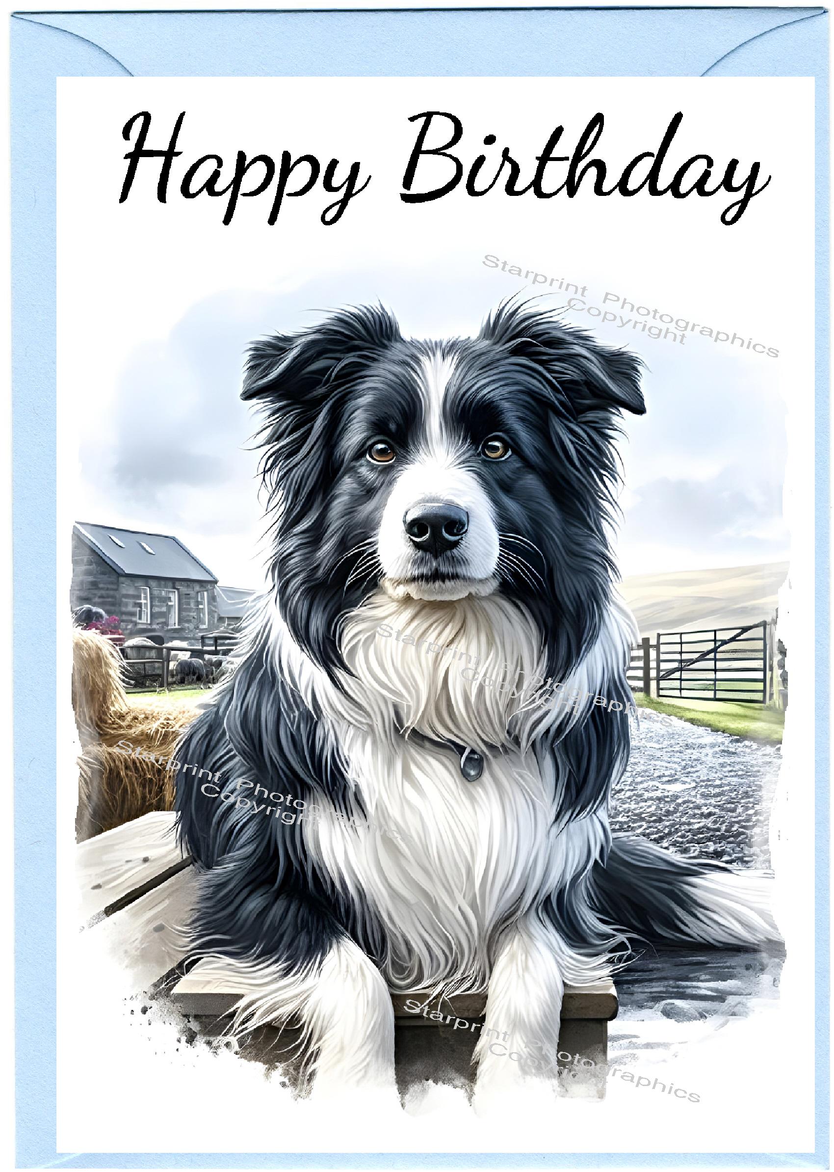 Curled Up Border Collie Birthday Card - Party Hat Sheep Dog Lover Gift - View #8