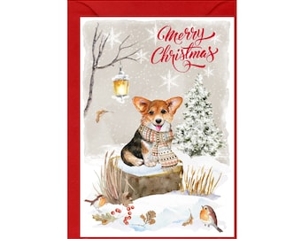 Welsh Pembroke Corgi Dog Christmas Card (6" x 4") Blank inside - with Envelope.  Perfect item for any Dog Lover