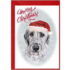 Tarjeta navideña de perro Lobero Irlandés (15 x 10 cm). Interior en blanco y con sobre. Ideal para cualquier amante de los perros.