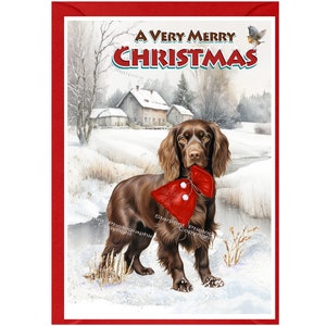 Carte de Noël Cocker spaniel chien brun de travail (6 x 4 po.) vierge à l'intérieur - avec enveloppe.  Article parfait pour tous les amoureux des chiens