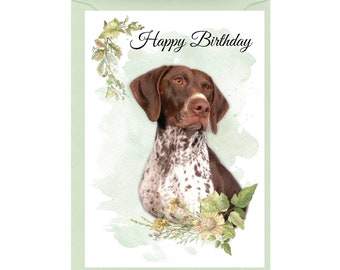 Tarjeta de "Feliz Cumpleaños" para Braco Alemán (15 x 10 cm) con sobre. Interior en blanco para tu mensaje. Perfecta para cualquier amante de los perros.