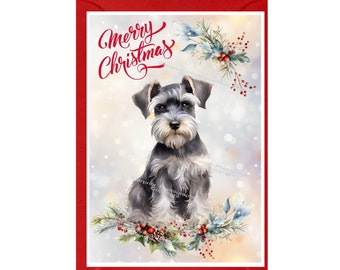 Miniature Schnauzer Dog Christmas Card (6" x 4") Blank inside - with Envelope.  Perfect item for any Dog Lover