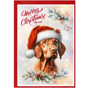 Carte de Noël Hongrois Vizsla Dog (6 x 4 po.) vierge à l'intérieur - avec enveloppe. Article parfait pour tous les amoureux des chiens
