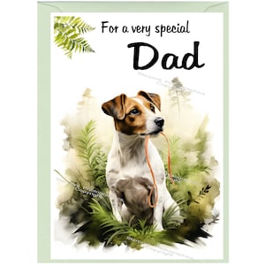 Biglietto di auguri vuoto/biglietto per PAPÀ a tema Jack Russell Terrier (15,2 x 10,2 cm) con busta, ideale per la festa del papà, compleanno, ecc.