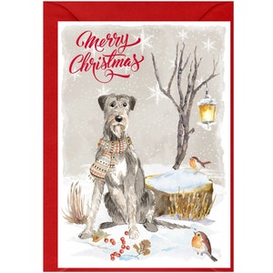 Weihnachtskarte mit irischem Wolfshund (15,2 x 10,2 cm), innen unbeschriftet – mit Umschlag. Perfekter Artikel für jeden Hundeliebhaber