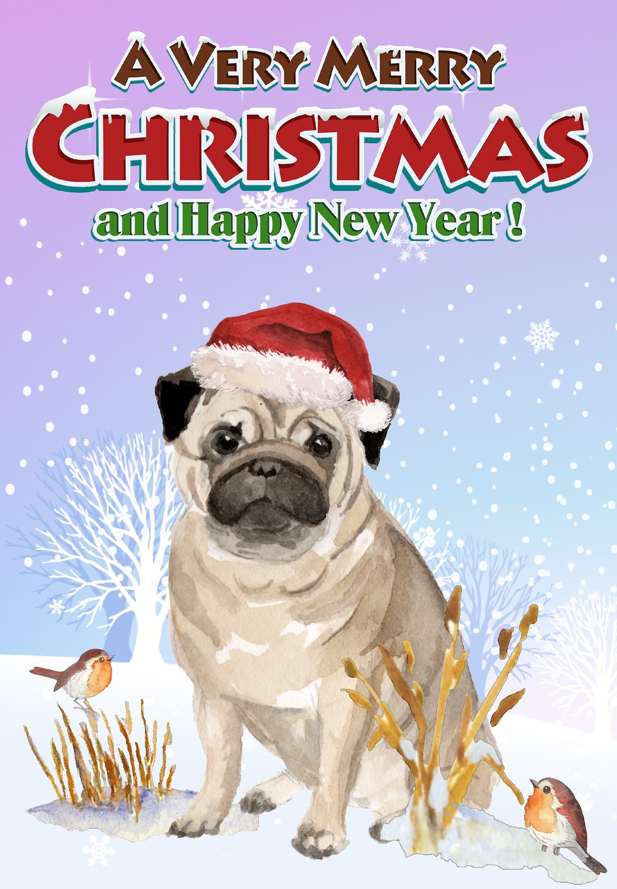 Pug Dog Christmas Card 6 X 4 Blank Inside With - Etsy
