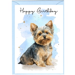 Cartão de "Feliz Aniversário" para Cachorro Yorkshire Terrier (6" x 4") com Envelope - Em branco por dentro para sua própria mensagem. Perfeito para qualquer amante de cães.