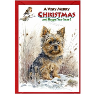 Yorkshire Terrier / Yorkie Weihnachtskarte, 15 x 10 cm, innen leer - mit Umschlag. Perfekter Artikel für jeden Hundeliebhaber