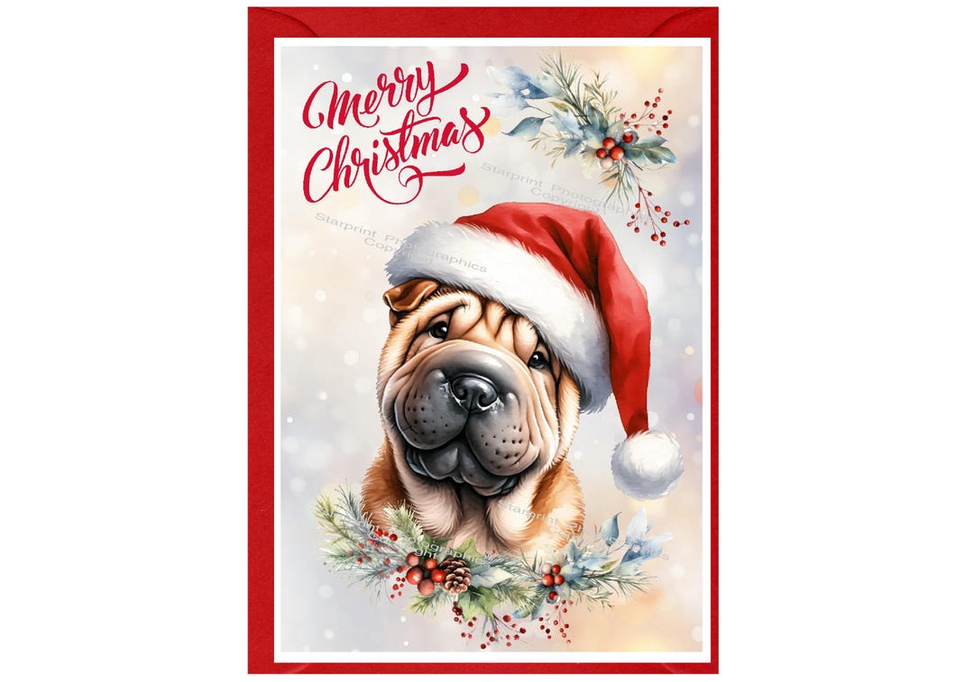 Shar Pei Dog Christmas Card (6" X 4") Blank Inside - With Envelope ...
