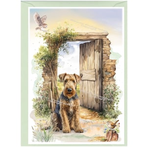 Gepersonaliseerde Airedale Terrier-hondenwenskaart (6 x 4 inch) met envelop - ideaal voor elke gelegenheid. Kan desgewenst leeg worden gelaten