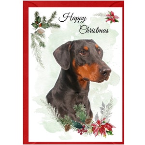 Dobermann-Weihnachtskarte, 15 x 10 cm, innen leer - mit Umschlag.  Perfekter Artikel für jeden Hundeliebhaber