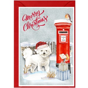 Bichon Frise Weihnachtskarte, Hund, 15 x 10 cm Blank, mit Umschlag.  Perfekter Artikel für jeden Hundeliebhaber