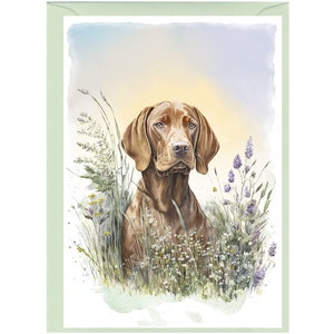 Carte de voeux/notelet personnalisés pour chien Vizsla hongrois (6 x 4 po.) avec enveloppe.  Idéal pour toutes les occasions. Peut être laissé vide si vous préférez