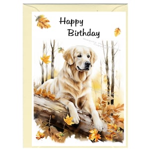 Golden retriever-hond "Happy Birthday"-kaart (6" x 4") met envelop - blanco binnenkant voor je eigen bericht. Perfect voor elke hondenliefhebber