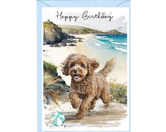 Cavapoo / Doodle Dog &quot;Happy Birthday&quot; Card (6&quot; x 4&quot;) with Envelope - Blank inside for your own message. Perfect for any dog lover