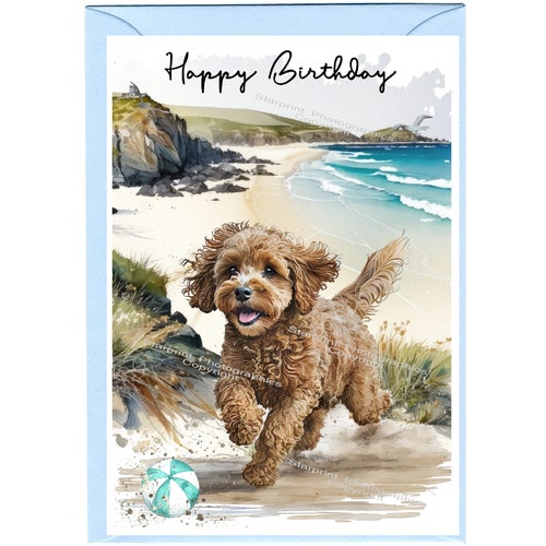 Carte « Joyeux anniversaire » Cavapoo / Doodle Dog (6 x 4 po.) avec enveloppe - Vierge à l'intérieur pour votre propre message. Parfait pour tous les amoureux des chiens