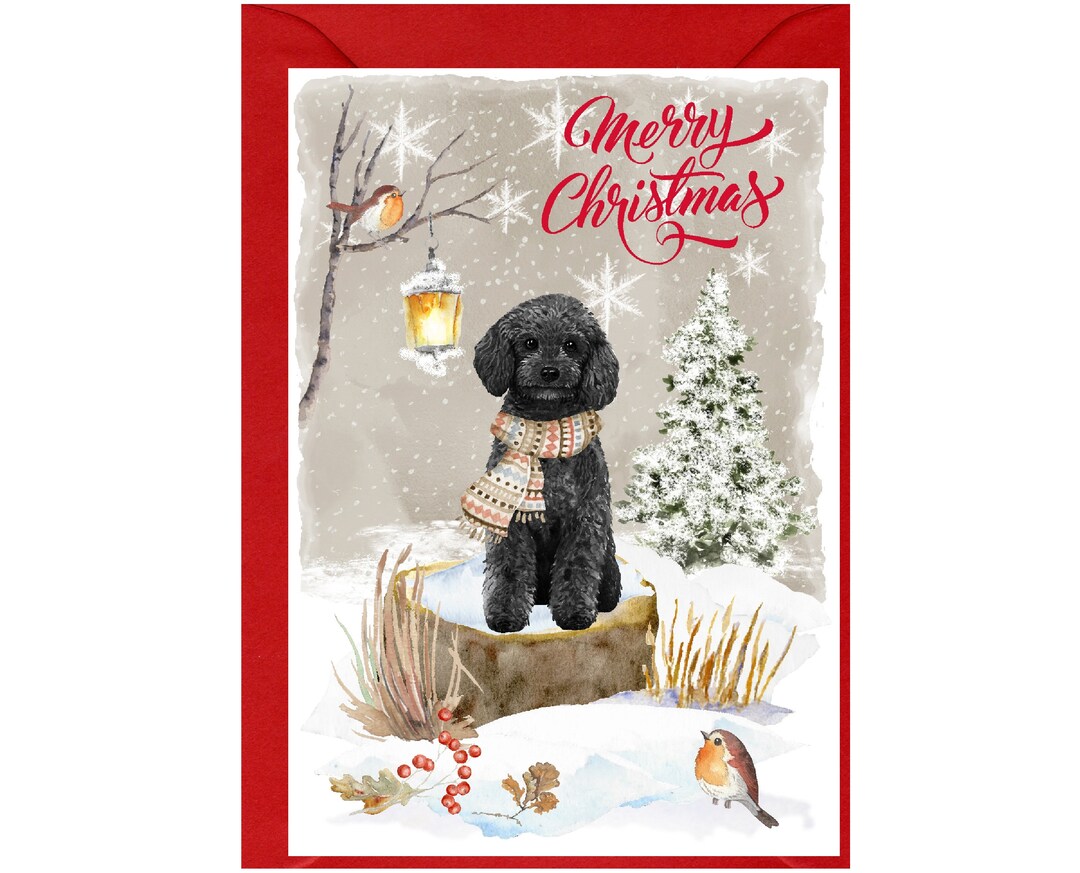 Black Poodle Dog Christmas Card (6" X 4") Blank Inside - With Envelope ...