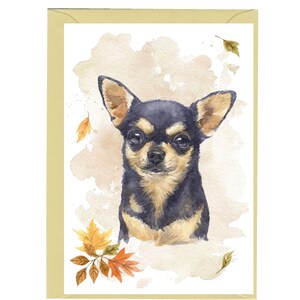 Tarjeta/nota en blanco para perro de abrigo liso de Chihuahua (6" x 4") con sobre. Artículo perfecto para cualquier amante de los perros.