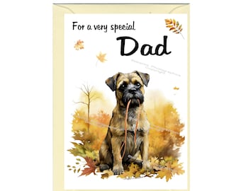 Tarjeta/nota en blanco de perro Border Terrier para PAPÁ (6" x 4") con sobre: ideal para el Día del Padre, cumpleaños, etc.