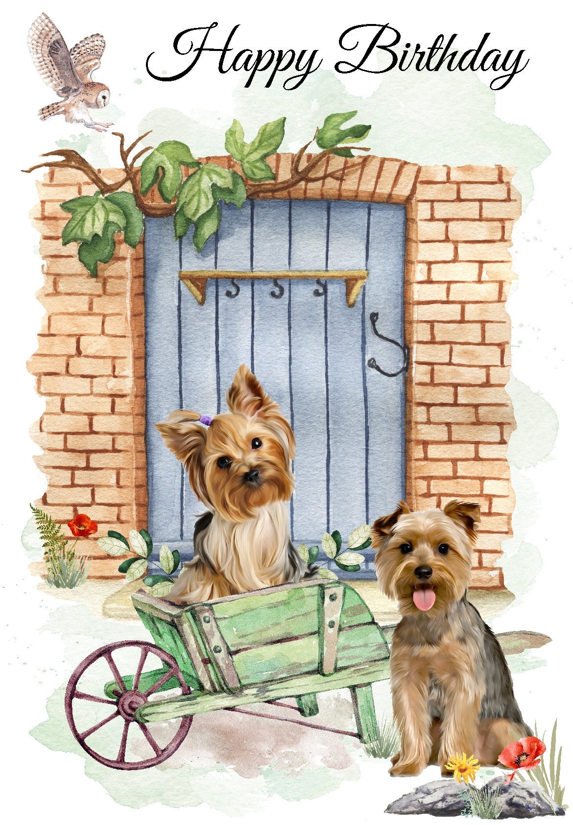 WBdesignz Biglietto Di Auguri Compleanno Con Yorkshire E Bassotto - Formato DIN A6 Con Busta - 2