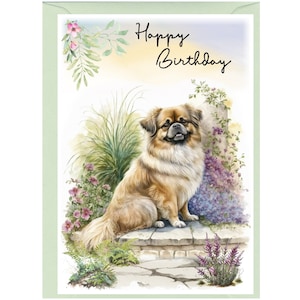 Tibetan Spaniel Dog &quot;Happy Birthday&quot; Card (6&quot;x 4&quot;) with Envelope. Blank inside for your own message. Perfect for any dog lover
