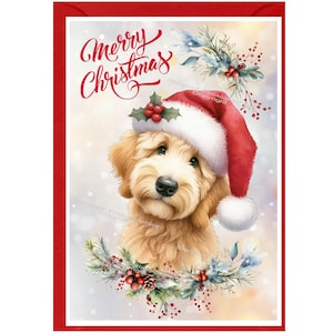 Tarjeta navideña con diseño de perro Golden Doodle o Labradoodle (15,24 x 10,16 cm), interior en blanco y con sobre. Artículo perfecto para cualquier amante de los perros
