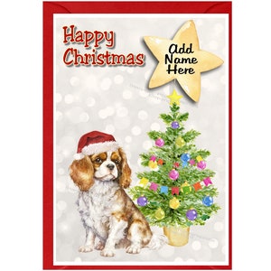 Gepersonaliseerde Cavalier King Charles Spaniel-kerstkaart (6" x 4"), blanco binnenkant - met envelop. Perfect item voor elke hondenliefhebber