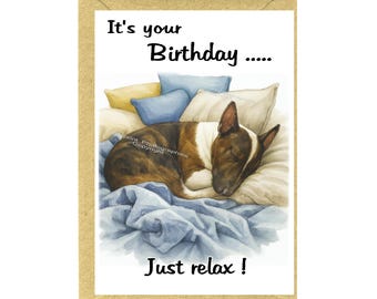 Bull Terrier Dog Birthday Card (6"x 4") with Envelope. Blank inside for your own message. Perfect for any dog lover