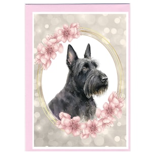 Gepersonaliseerde Schotse Terriër Scottie Dog wenskaart /Notelet (6"x4") met envelop - voor elke gelegenheid. Kan indien gewenst leeg gelaten worden