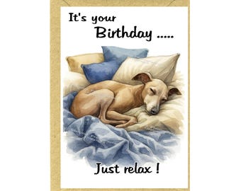Biglietto Auguri Compleanno Per Amanti Dei Cani – Ritratto Levriero Con Stampe Di Zampe, 15,2x20,3 Cm Con Busta